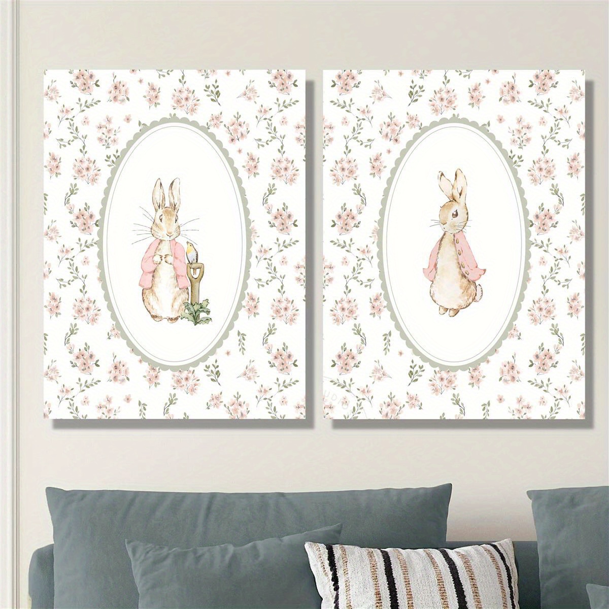 Photography Types - 2pcs 레트로 부활절 토끼 캔버스 인쇄