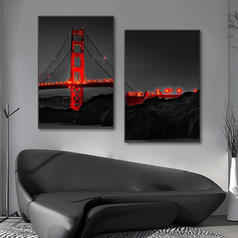 3PCS 프레임리스 포스터 골든 게이트 브리지 야경 캔 - Photography Types 리뷰 및 가격