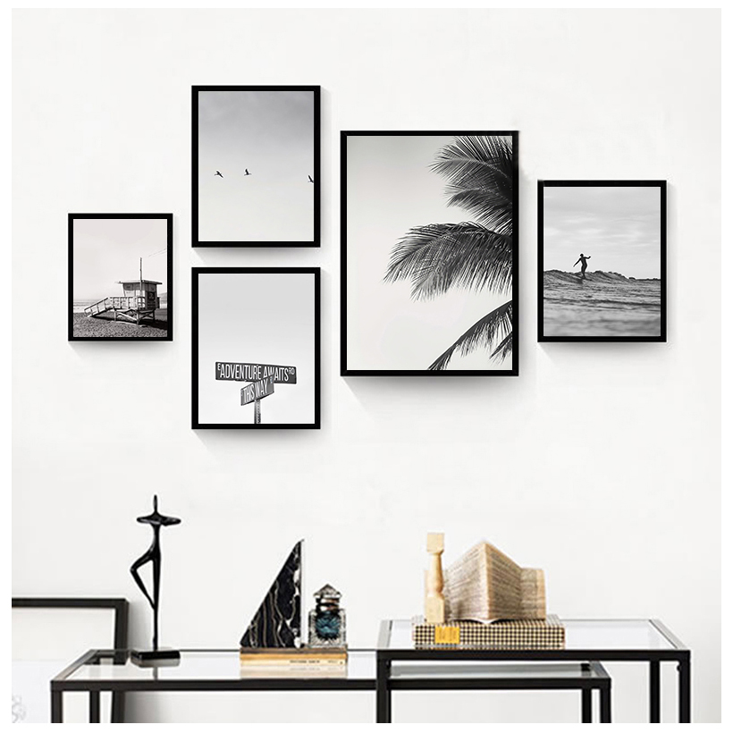 갤러리 벽 예술 프린트 흑백 야자수 서핑 바다 풍경 영 - Photography Hobby 리뷰 및 가격