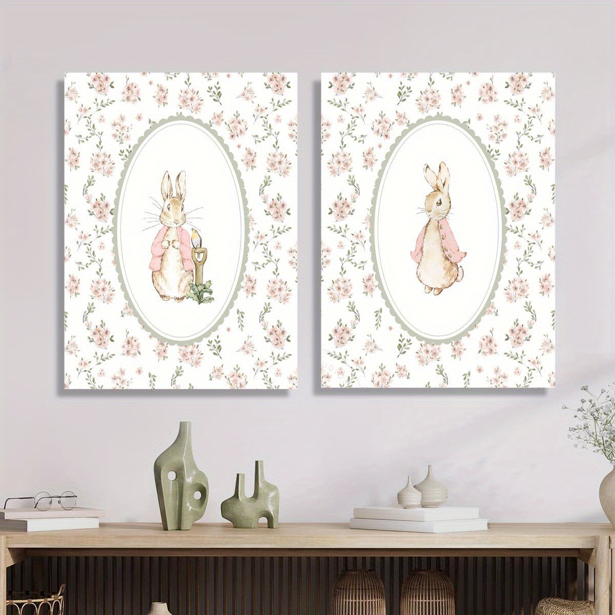 2pcs 레트로 부활절 토끼 캔버스 인쇄 아트, 프레임 - Photography Types 리뷰 및 가격