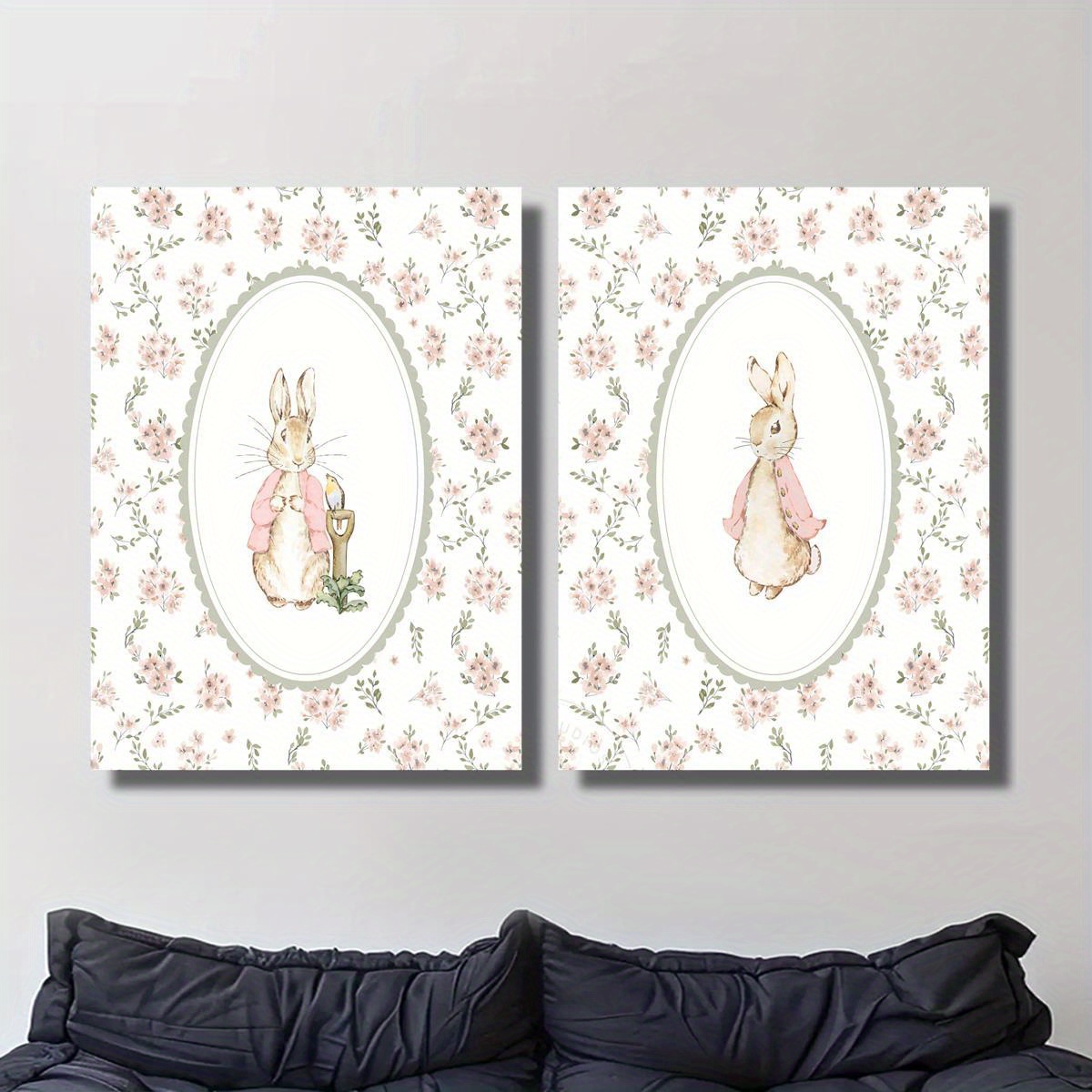 2pcs 레트로 부활절 토끼 캔버스 인쇄 아트, 프레임 - Photography Types 리뷰 및 가격
