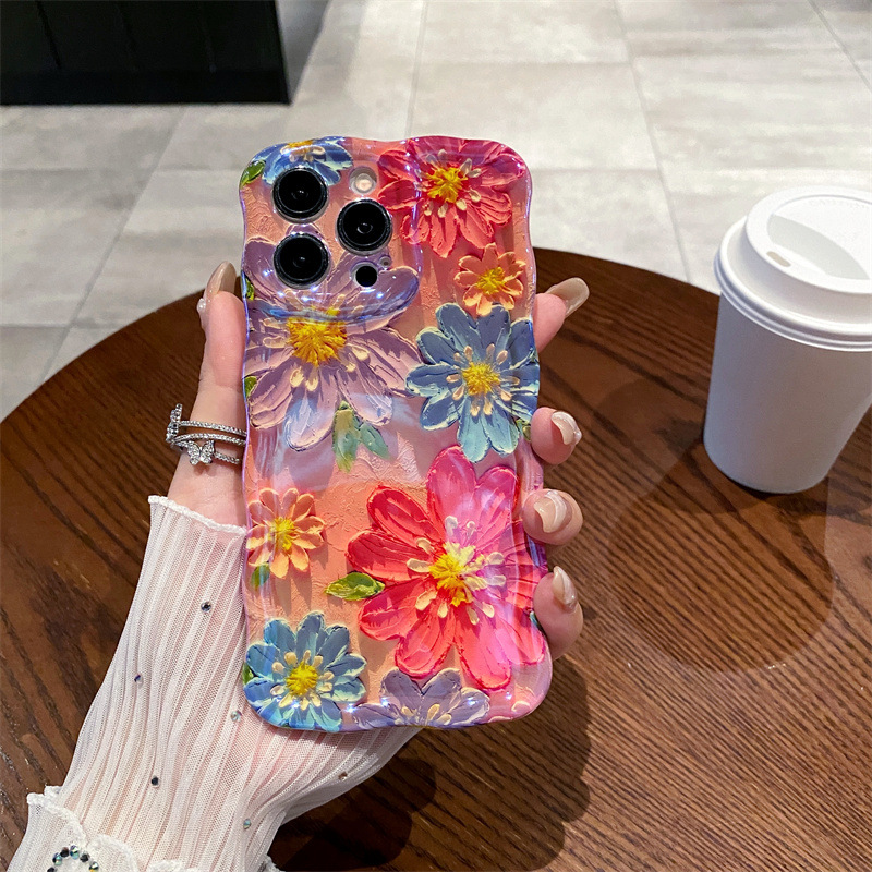 레트로 블루 라이트 유화 꽃무늬 웨이브 실리콘 폰 케이 - Photography Hobby 리뷰 및 가격